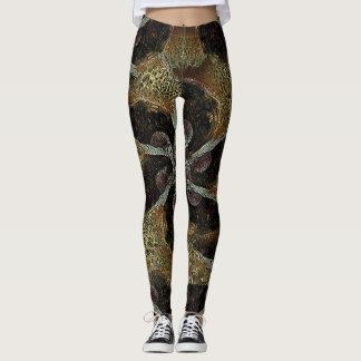 Abstract organic pattern design in dark warm colou leggings