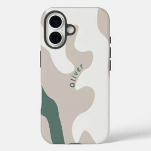 Abstract Organic Shaped Scandi Personalised Name iPhone 16 Case