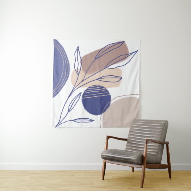Abstract Organic Shapes - Blue and Beige Tapestry (In Situ)