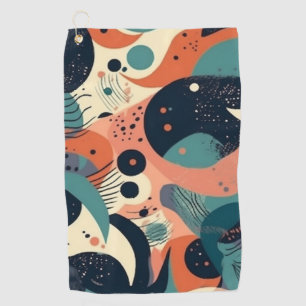 Abstract Organic Shapes Navy Coral Teal Cream Golf Towel