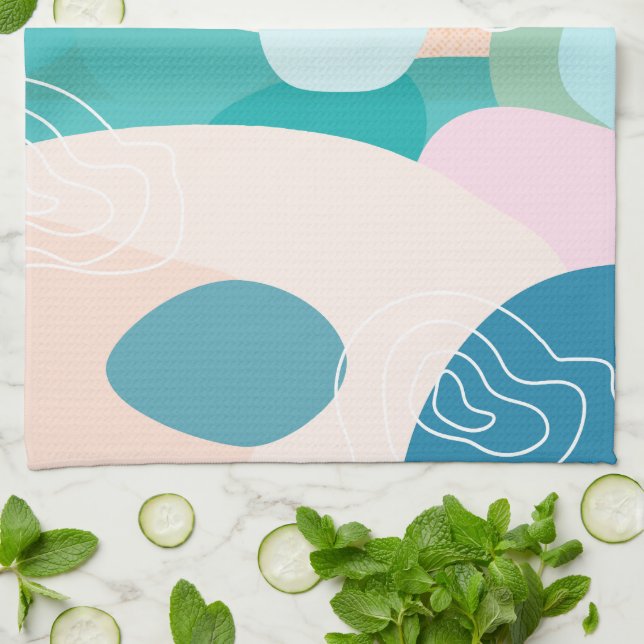 Abstract Organic Shapes Sunset Colour Palette Tea Towel (Folded)