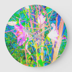 Abstract Oriental Lilies in My Rubio Garden Large Clock