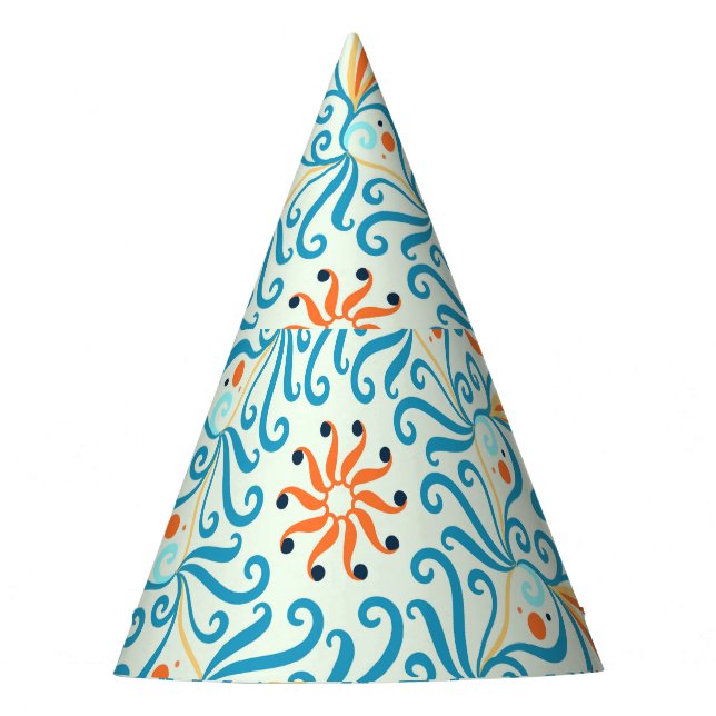 Abstract Ornament Ceramic Tile Pattern Party Hat (Front)