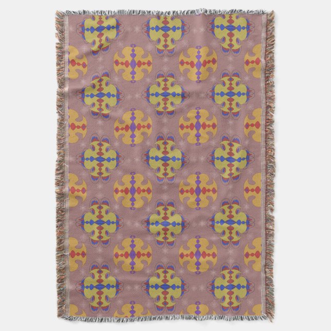 Abstract ornament shapes pastel colours pattern throw blanket (Front Vertical)