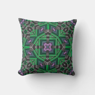 Abstract ornamental lined striped green dark folk cushion