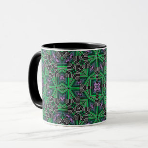 Abstract ornamental lined striped green dark folk mug