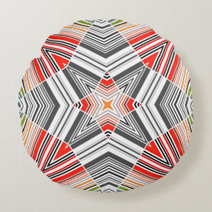 Abstract ornamental lined striped sealmess pattern round cushion