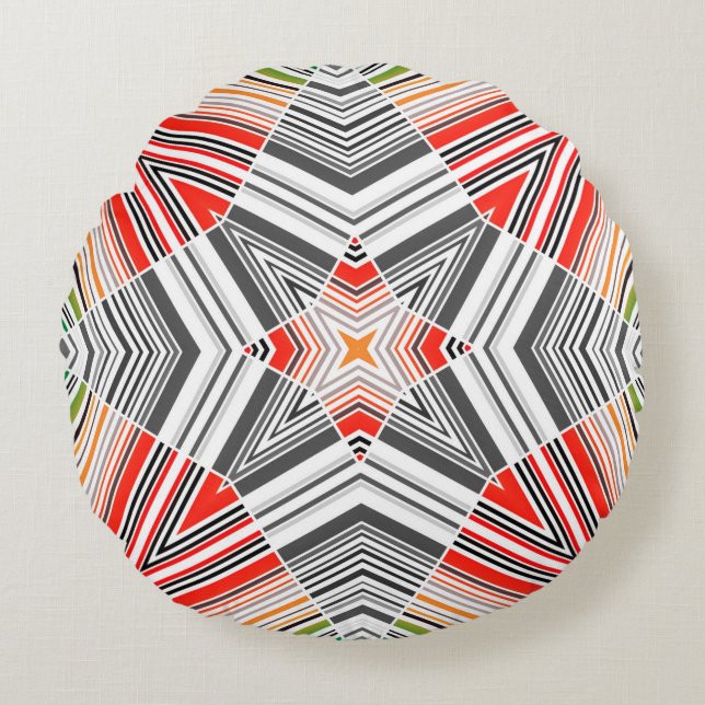 Abstract ornamental lined striped sealmess pattern round cushion (Front)