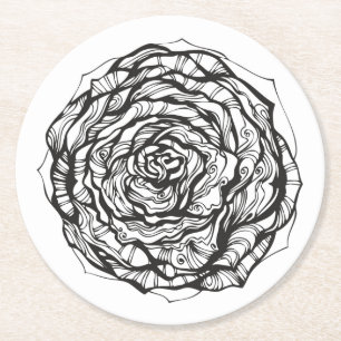 Abstract Ornamental Rose Round Paper Coaster