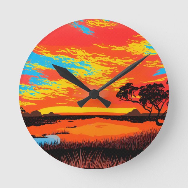 Abstract Outback Desert Landscape Art #3 Round Clock (Front)