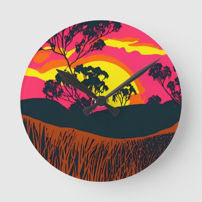 Abstract Outback Desert Landscape Art #6 Round Clock (Front)