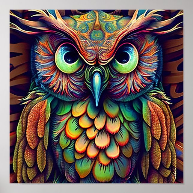 Abstract owl in bright colours poster (Front)