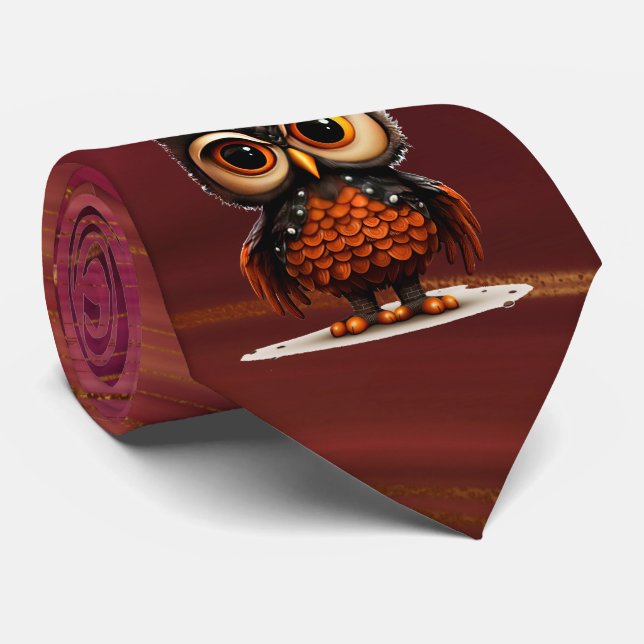 Abstract Owl Necktie (Rolled)