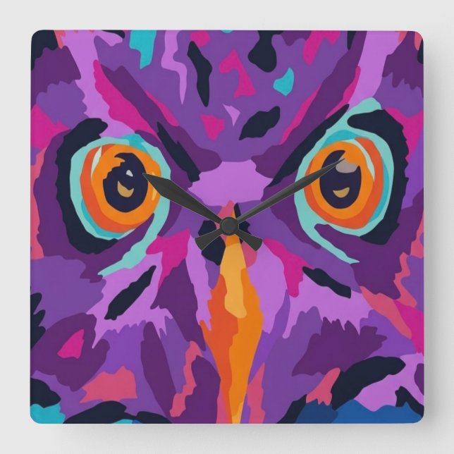 Abstract owl  square wall clock (Front)