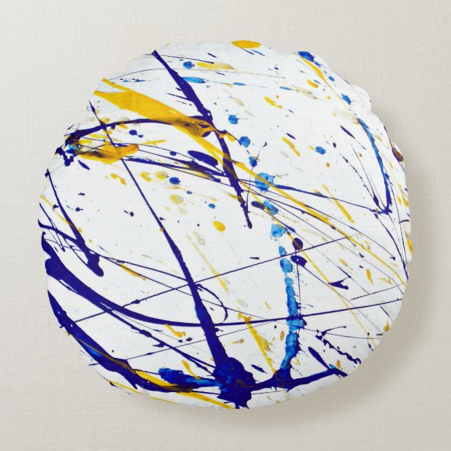 Abstract paint blue round cushion (Front)