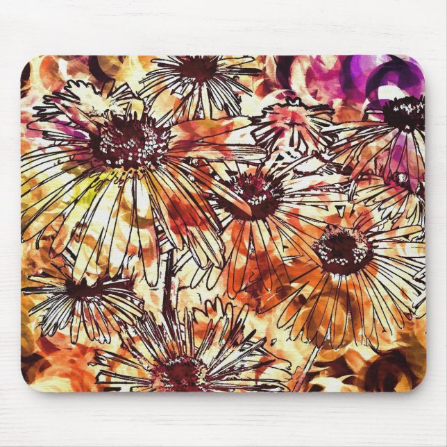 Abstract Paint Daub Sunflower Pattern Mouse Pad (Front)
