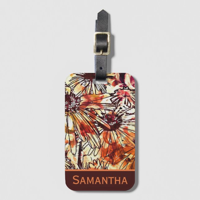 Abstract Paint Daub Sunflower Pattern Personalised Luggage Tag (Front Vertical)