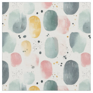 Abstract Paint & Dots on White Fabric
