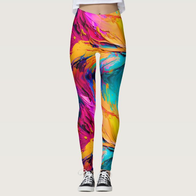 Abstract Paint Pop Fashion Leggings (Front)