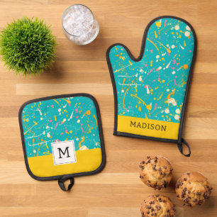 Abstract Paint Splash Oven Mitt & Pot Holder Set