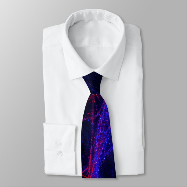 Abstract Paint Splashes Red Blue on Black Neck Tie (Tied)