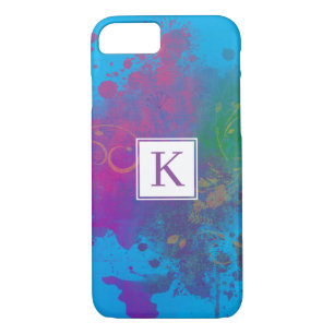 Abstract Paint Splashes, Swirls Blue Monogram iPhone 8/7 Case