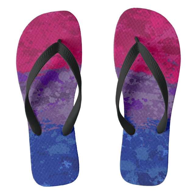 Abstract Paint Splatter Bisexual Pride Flag  Thongs (Footbed)