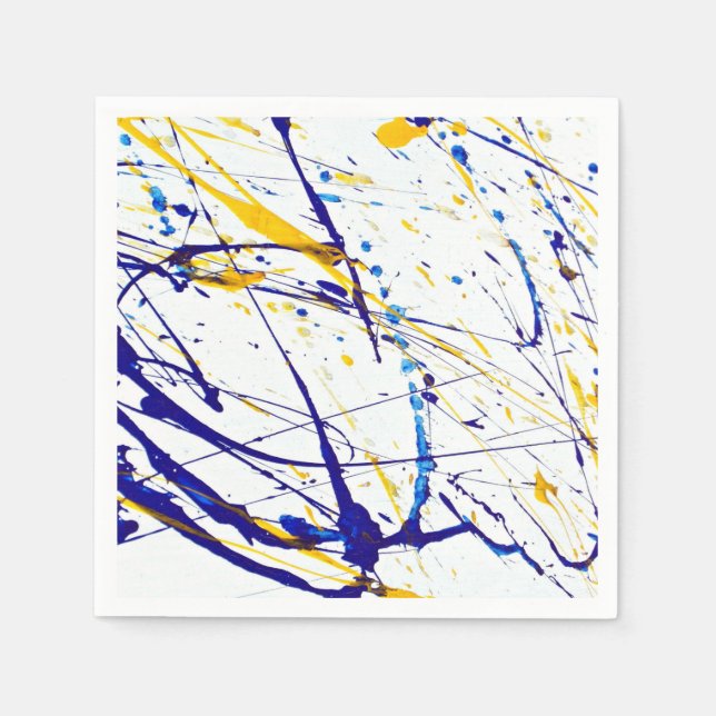 Abstract Paint Splatter in Blue and Gold Napkin (Front)