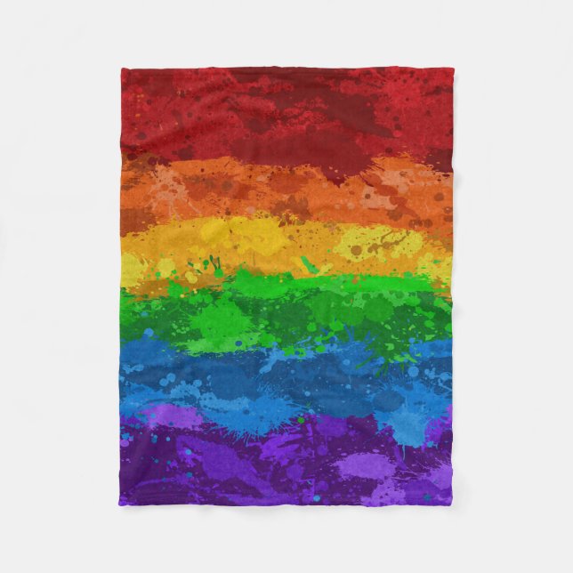 Abstract Paint Splatter LGBTQ Pride Rainbow Flag  Fleece Blanket (Front)