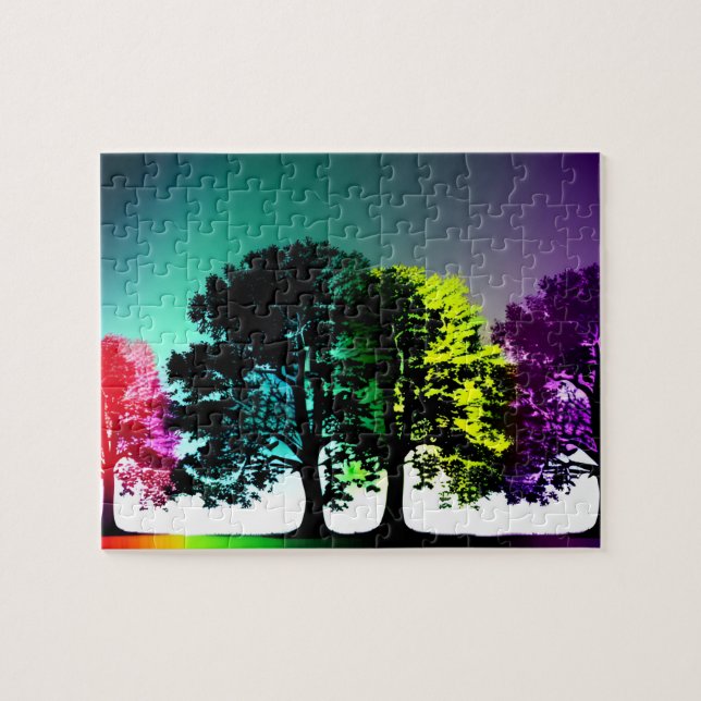 Abstract Paint Splatter on Black Trees Jigsaw Puzzle (Horizontal)