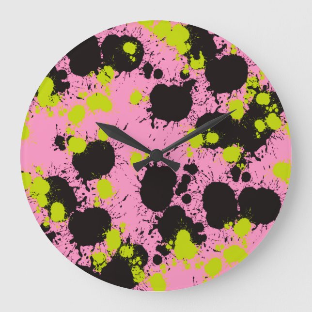 Abstract Paint Splatter Pattern Large Clock (Front)