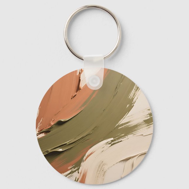 Abstract Paint Strokes Neutral Earth Tones Key Ring (Front)