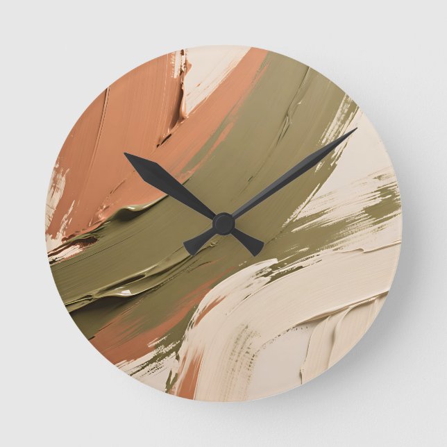 Abstract Paint Strokes Neutral Earth Tones Round Clock (Front)