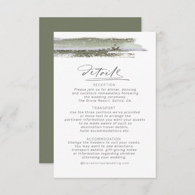 Abstract Paint Strokes Wedding Details ID886 Enclosure Card (Front/Back)