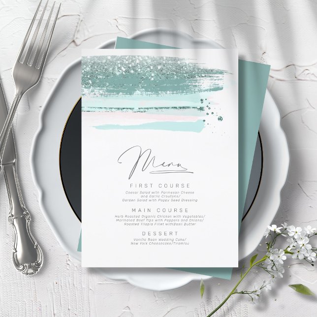 Abstract Paint Strokes Wedding Menu Teal ID886 (Creator Uploaded)