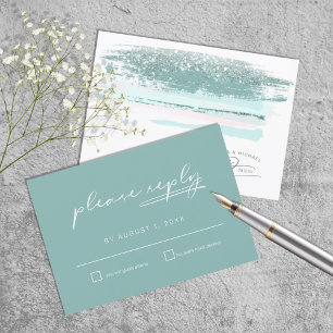 Abstract Paint Strokes Wedding RSVP Teal Card