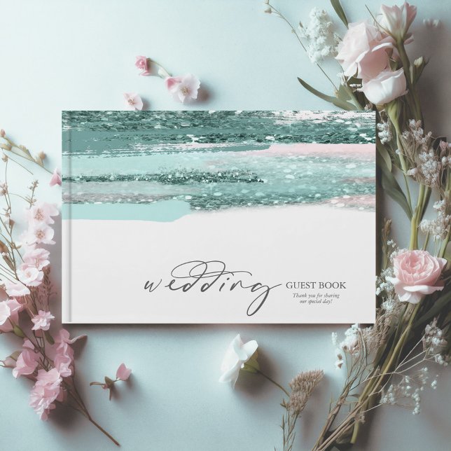 Abstract Paint Strokes Wedding Teal ID886 Guest Book (Creator Uploaded)