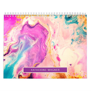 Abstract Paint Swirl Inspirational Quotes Monogram Calendar