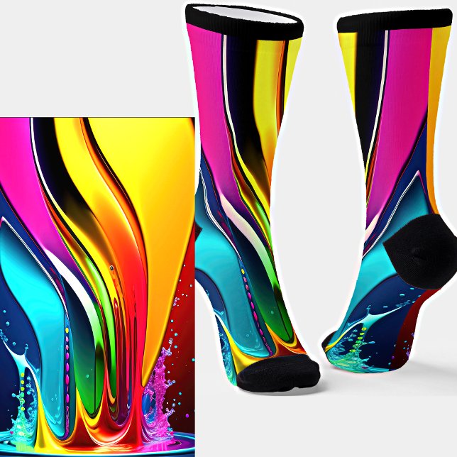 Abstract Paint Swirls with Splash on Black  Socks (Creator Uploaded)