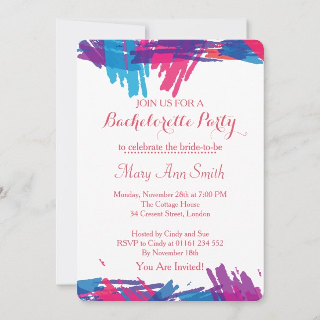 Abstract Paint with Water Colour Bachelor Party Invitation (Front)