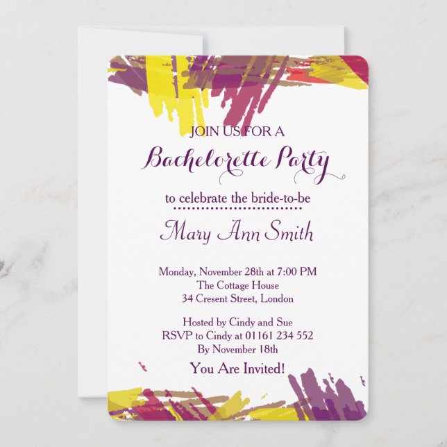 Abstract Paint with Water Colour Bachelor Party Invitation (Front)