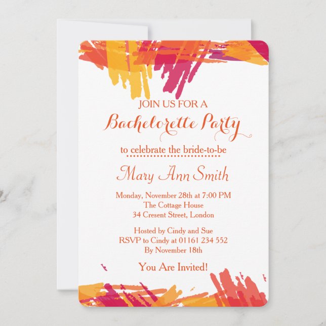 Abstract Paint with Water Colour Bachelor Party Invitation (Front)