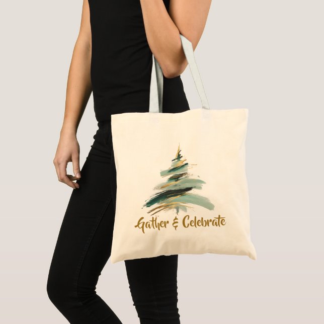 Abstract Painted Christmas Tree Tote Bag (Front (Product))