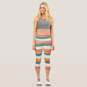 Abstract Painted Distressed Stripes Terracotta Capri Leggings