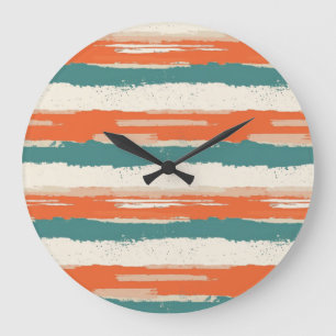 Abstract Painted Distressed Stripes Terracotta Large Clock