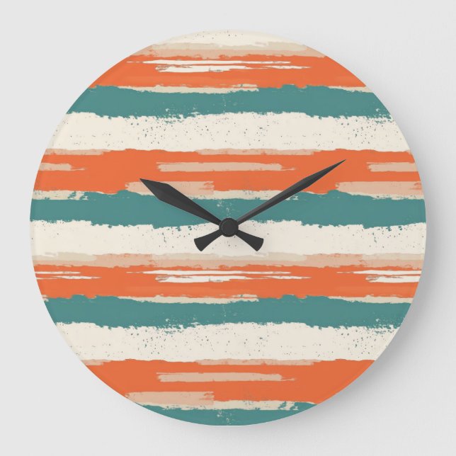 Abstract Painted Distressed Stripes Terracotta Large Clock (Front)