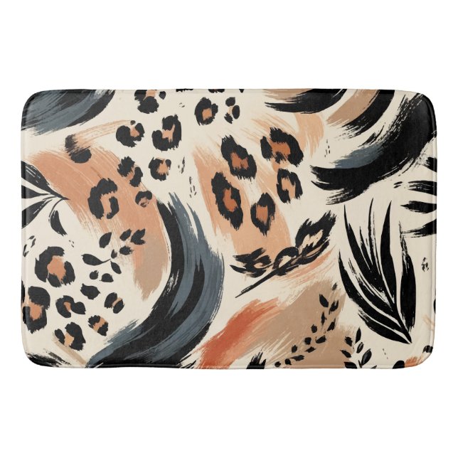 Abstract Painted Exotic Animal Print Leopard  Bath Mat (Front)