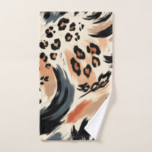 Abstract Painted Exotic Animal Print Leopard  Bath Towel Set