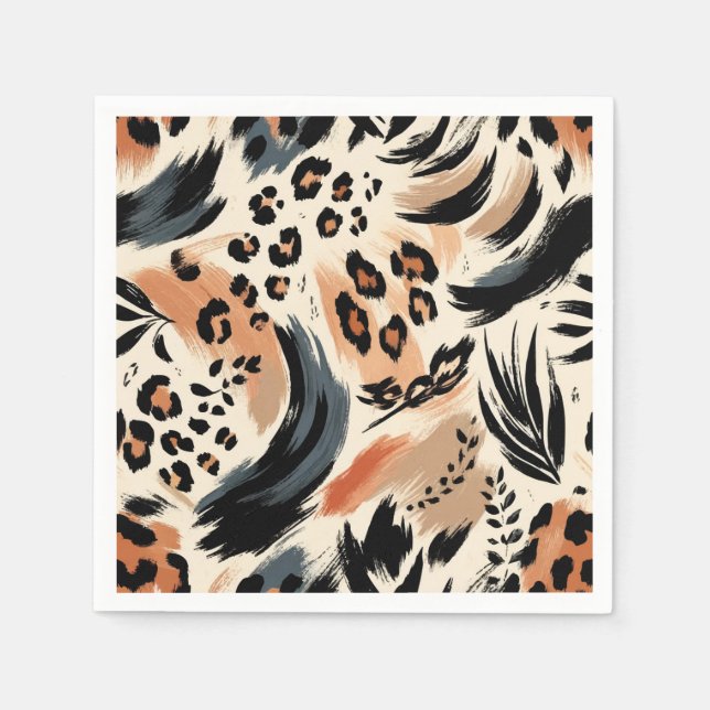 Abstract Painted Exotic Animal Print Leopard  Napkin (Front)
