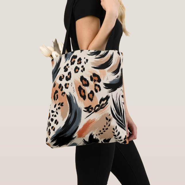 Abstract Painted Exotic Animal Print Leopard  Tote Bag (Close Up)